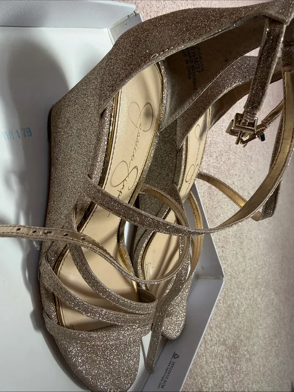Jessica Simpson Callyia Heels Wedges Sparkle Glitter Champagne - Image 3