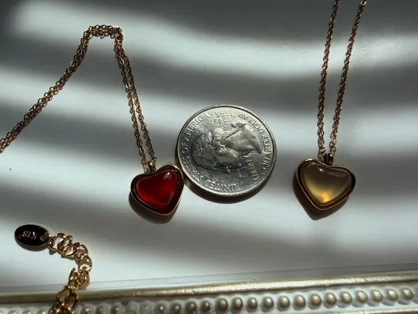 Gold necklace with red heart charm non tarnish - Image 4