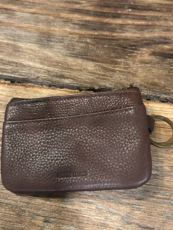 Fossil Brown Genuine Leather Change Purse Keychain Wallet - Image 2