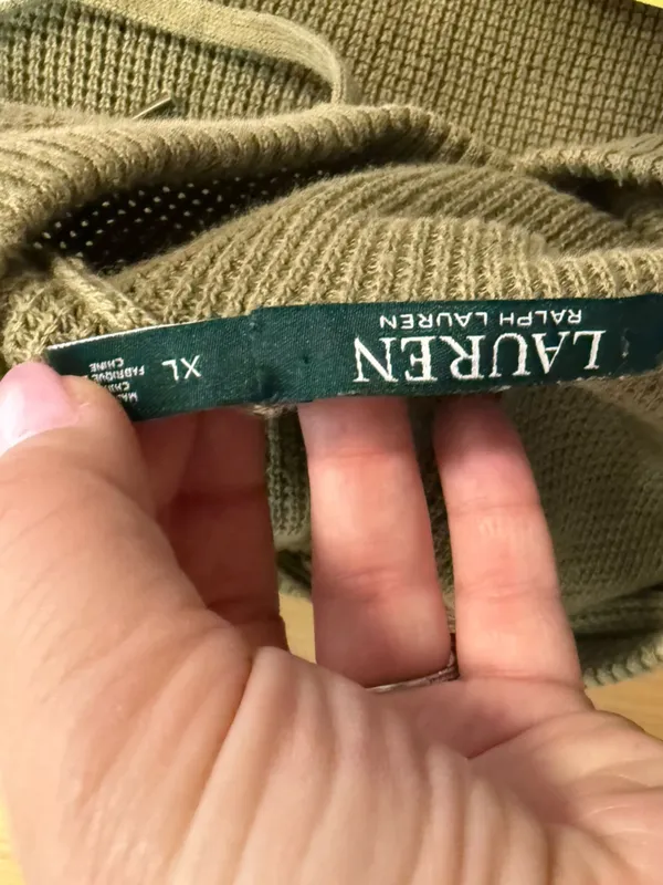 Lauren Ralph Lauren Green Olive Knit Waffle‎ Hoodie Sweater Sweatshirt XL - Image 4