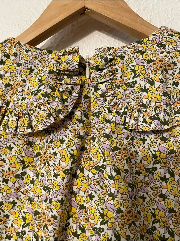 Anthropologie Yellow Floral Mini Dress Ruffle Short Sleeve Collared Printed SZ 4 - Image 7