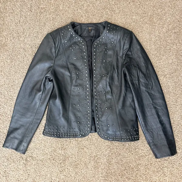 Reba Leather Studded Jacket M Black Y2K Western Rockstar Moto Indie Sleaze - Image 8