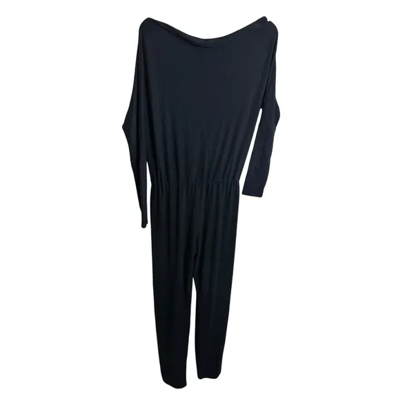 Enza Costa One-Shoulder Draped Knit Peach Jersey Slouchy Jumpsuit Black size M - Image 3