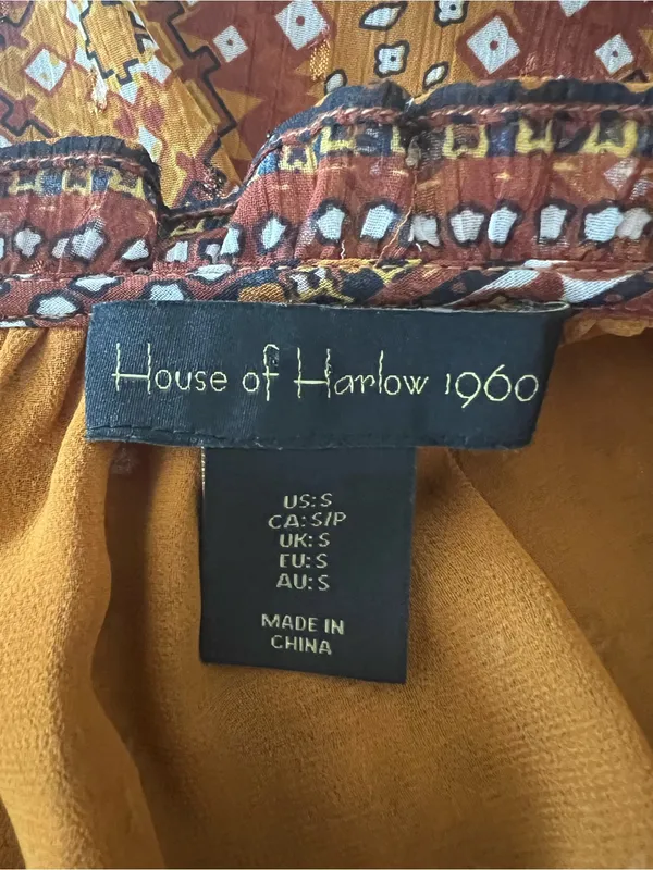 House of Harlow 1960 Wallis Rust Multi Floral Smocked Ruffle Mini Dress Size S - Image 4