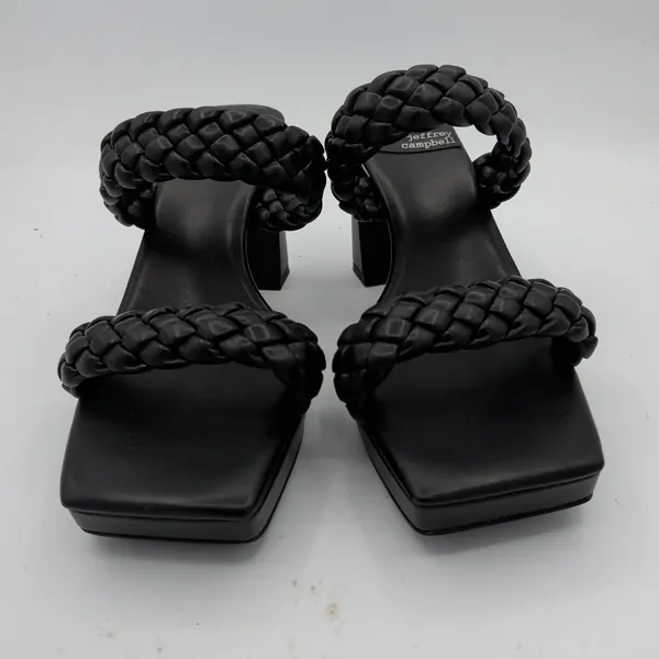 Jeffrey Campbell Amaryllis Black Braided Square Toe Block Heel Sandals Size 8.5‎ - Image 3