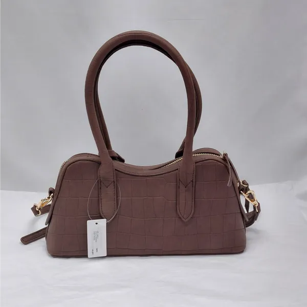 Womens Satchel Shoulder Bag Brown Croc Embossed Crossbody Handbag Work Everyday - Image 4