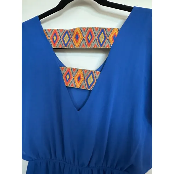 Blue tropical Back Pattern Mini Lined Dress Women's Sz Small - Image 6