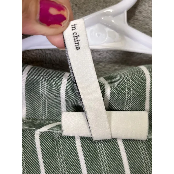 Cozy Earth Pajama Set Womens Large Green White Stripe Button Up Drawstring Pants - Image 9