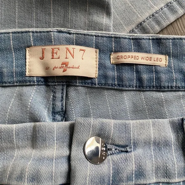 7 For All Mankind Jen 7 Striped Light Denim Cropped Wide Leg Jeans - Image 6