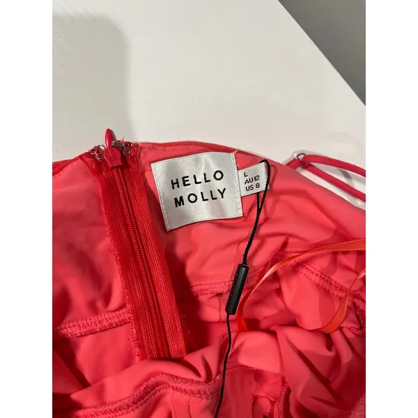 Hello Molly popping champagne Coral Ruched V Neck Spaghetti‎ Strap Mini Dress L - Image 6