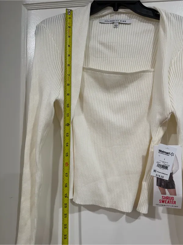 Celebrity Pink Cream Ribbed Open Cardigan with Long Sleeves - Image 6