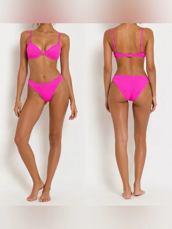 Good American Wave Check Textured Bikini Set Hawaiian Pink NWT Medium $108 - Image 2