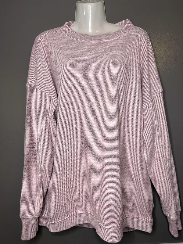 Aerie Sweater Womens Medium Pink Striped Waffle Knit Crew Neck Pullover Cozy - Image 2