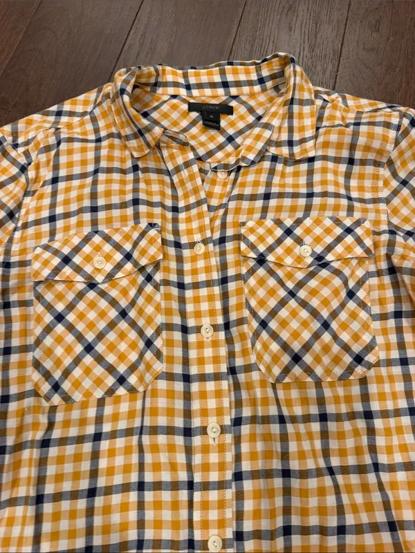 J. Crew Yellow and Navy Plaid Button-Down Shirt Size 10 - Women’s - C1-615 - Image 3