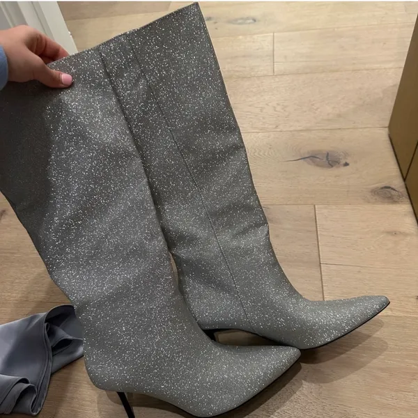 ZARA Silver Rhinestone Heeled Knee High Boots Heels - Image 9
