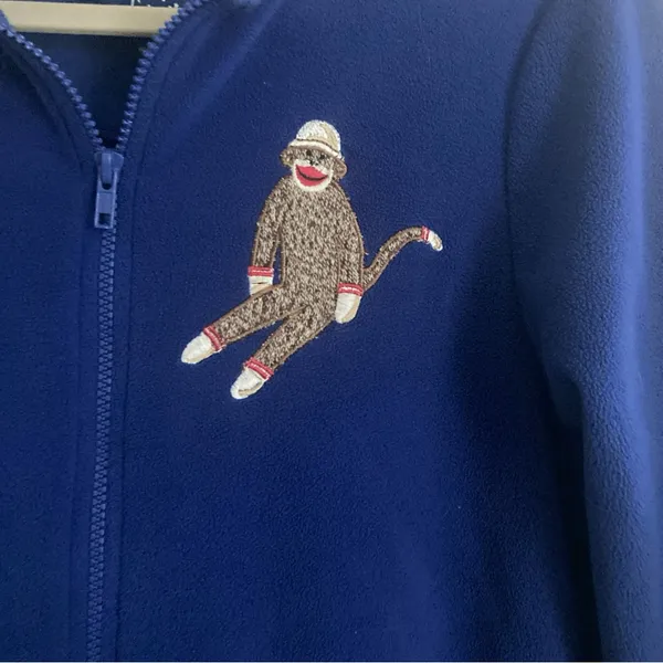 Nick & Nora Sock Monkey Footed Pjs Pajamas Size S Sleepwear Blue Fleece Pockets - Image 2