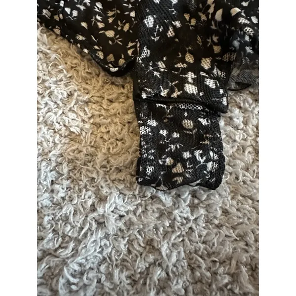 Revamped Bodysuit Teddy Black Gray Floral Thong Lace Trim Sheer Size Small NWOT - Image 3