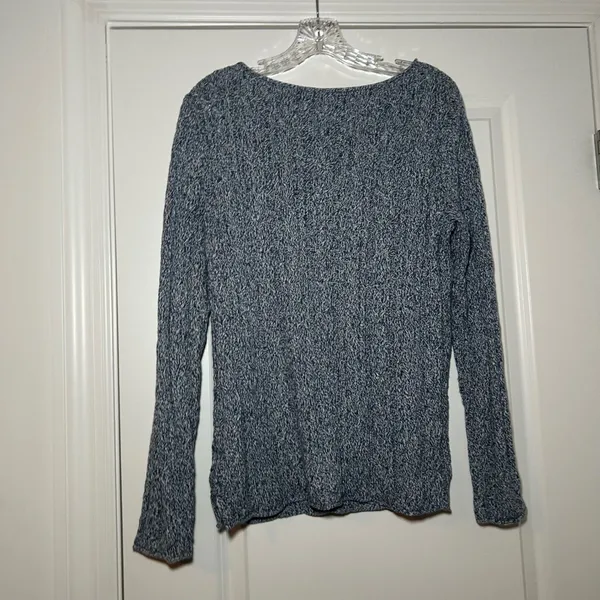 Lauren Ralph Lauren Blue White Marled Cable Knit Cotton Sweater Large L cozy - Image 6
