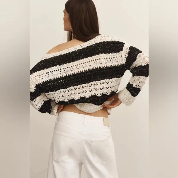 Pilcro Anthropologie The Palmer Open-Stitch Pullover Sweater Striped Size XXS - Image 2