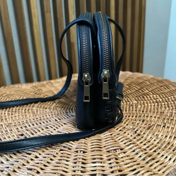 Anthropologie Black Faux Leather Woven Crossbody Bag Adjustable Strap - Image 5
