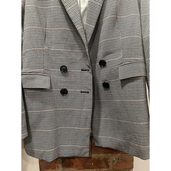 Mango Houndstooth Plaid Double Breasted Blazer Heritage Prep M - Image 5