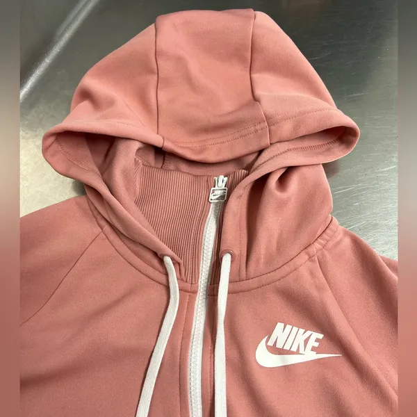Nike Womens Pink with Racing Stripes Hooded Warm up Jacket - Size Small - VGUC - Image 3