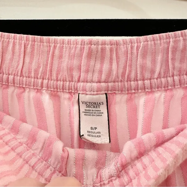 Victoria’s Secret Pink Stripe Metallic Tinsel Flannel Pajama Pants Iconic Small - Image 7