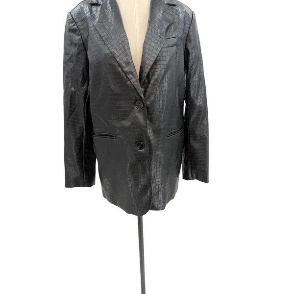 NA-KD Black Faux Croc Oversized Blazer Jacket Reptile‎ Texture EU 36 US 6 - Image 5