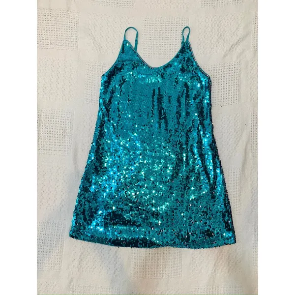 Allegra K medium sequin spaghetti strap mini party dress D1 3405 - Image 8