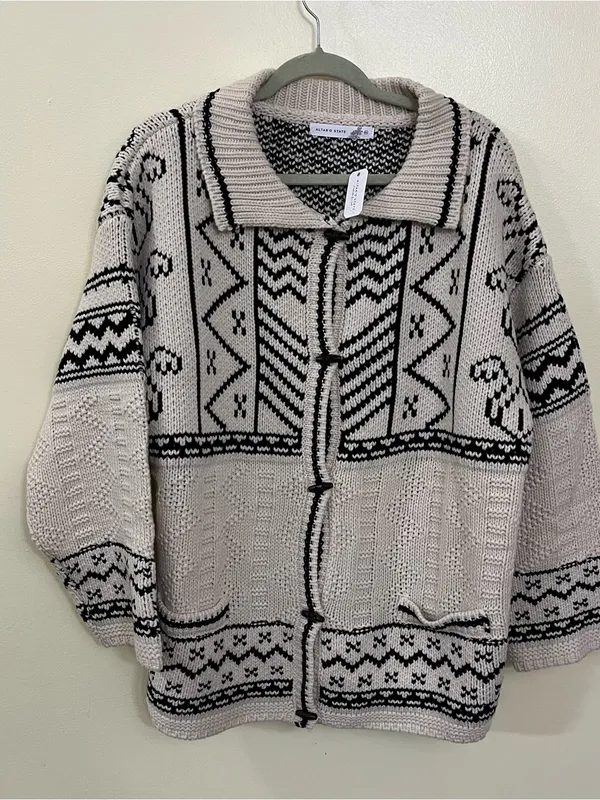 NEW Altar’d State Ivory & Black Knit Cardigan Sweater Size XL NWT - Image 4