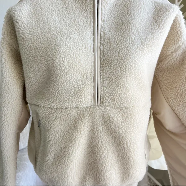 Madewell Faux Shearling Cream Cropped Half Zip Pullover Teddy Jacket - Image 3