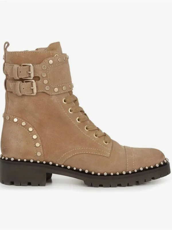 Sam Edelman Taupe Suede Studded Lace-Up Ankle Boots Size 8.5 - Image 2