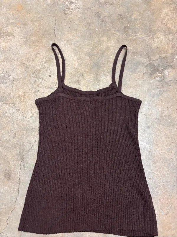 Vintage 90s Express Tricot Brown Ribbed Cami Knit Tank Top Womens Medium - Image 6