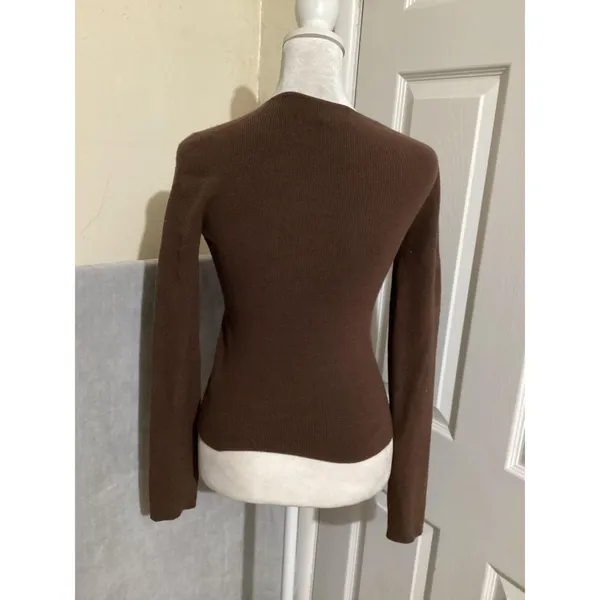 Wilfred Sweater Womens Small Brown Lace Up V Neck Ribbed Knit Long Sleeve Fitted - Image 3