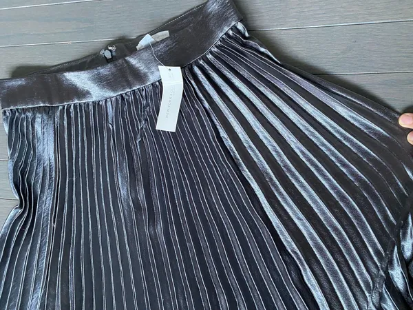 New York And Company Pleated Maxi Skirt In Carlson Grey Metalic NWT Skirt - Image 7