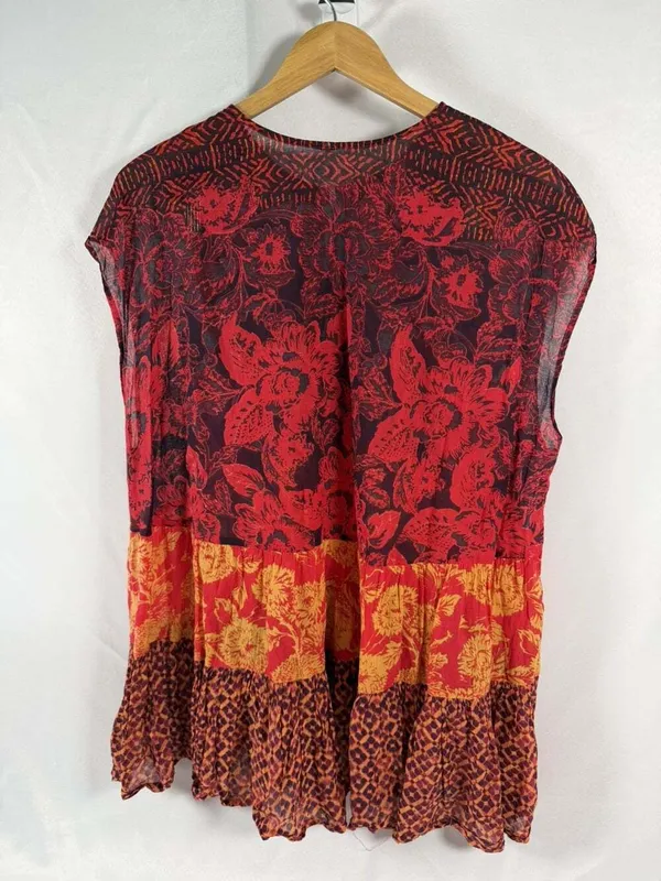 Free People Women Cotton Top Red Gotta Have You Tunic Floral Oversized M - Image 7