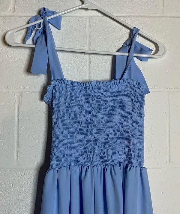 Blue women’s Dress small with bow tie for straps - Image 3