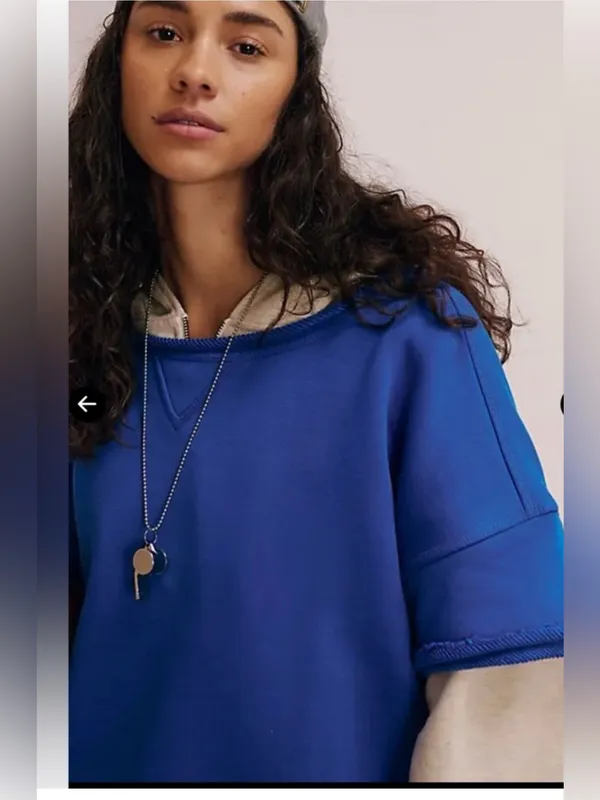 Free People Cruise Sweatshirt Tee in Stellar Blue NWOT $98 Retail - Image 3