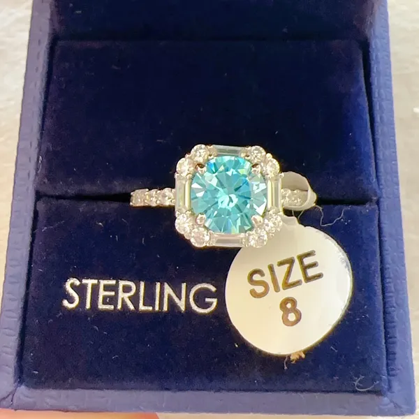 925 sterling silver blue diamond 💎 diamond ring 💍 no box - Image 3