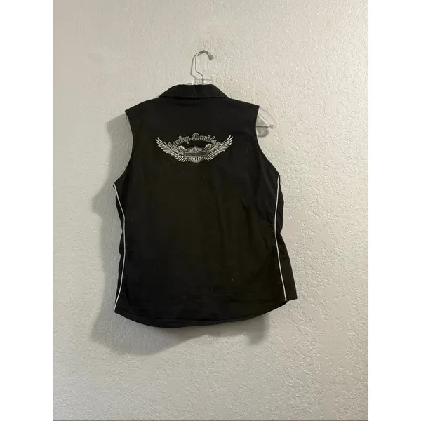 Women's Harley Davidson Sleeveless Button Up Shirt Top Black Motorcycle Biker XL - Image 4