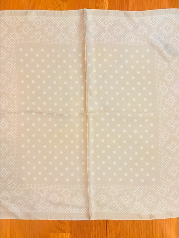 Elegant Beige Satin Polyester Scarf with Polka Dot and Diamond Pattern - Image 3