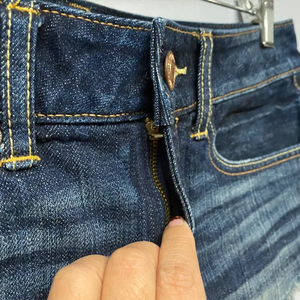 American Eagle Blue Micro Denim Jean Shorts Distressed Frayed Hem‎ Junior Sz 25 - Image 5