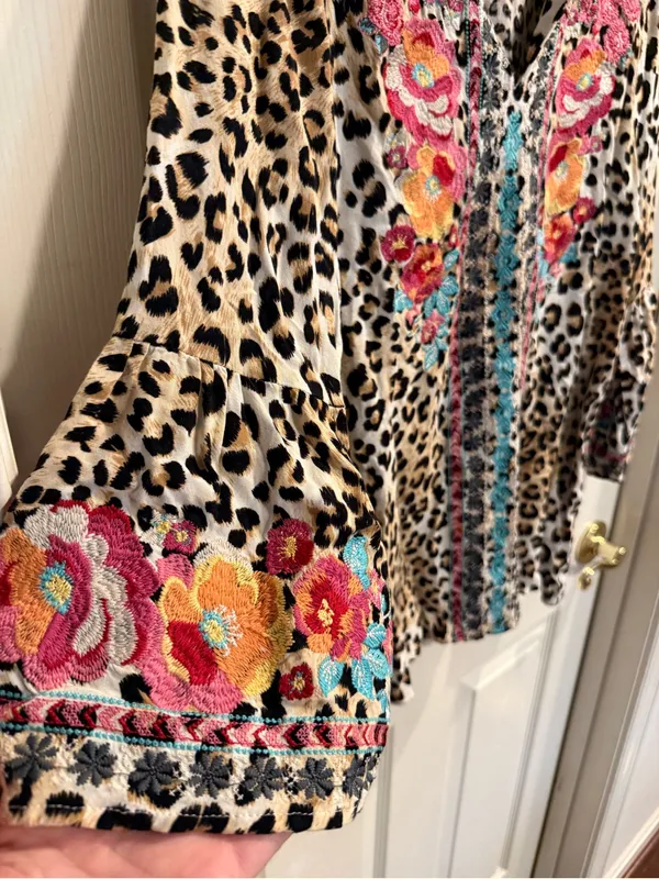 Savanna Jane Leopard Print Tunic with Floral Embroidery - Pink, Orange, Teal - Image 3