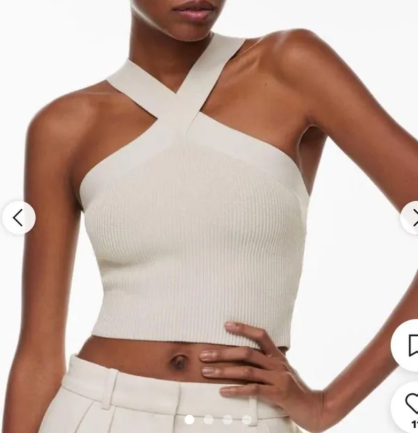 Aritzia babton halter knit crop cross cross tank beige medium - Image 3