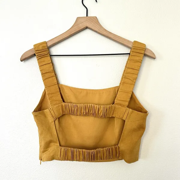 Lulus 100% Linen “Caught in Cannes" Mustard Cutout Cropped Tank Top Sz M Indie - Image 6
