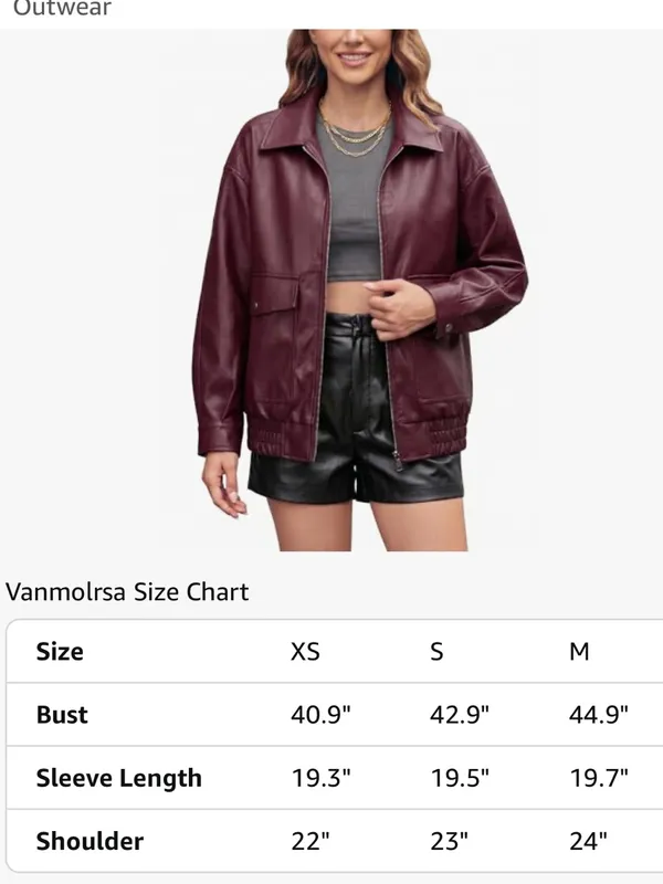 vanmolrs Oversize Leather Jacket Women Faux Motorcycle Coats Burgundy. Size M - Image 4