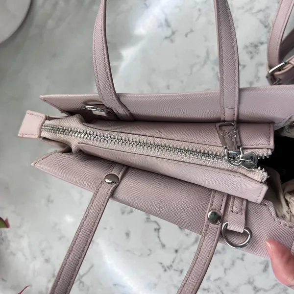 Steve Madden Dusty Pink Saffiano Vegan‎ Leather Winged Satchel Crossbody Bag - Image 8