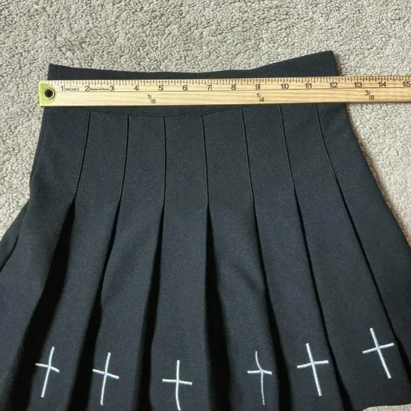 Black‎ Pleated Mini Skirt White Cross Detail Punk Goth Alt Streetwear Size S - Image 6