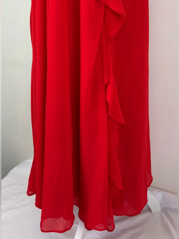 ASTR the Label red chiffon overlay ruffle front maxi dress. Medium - Image 4