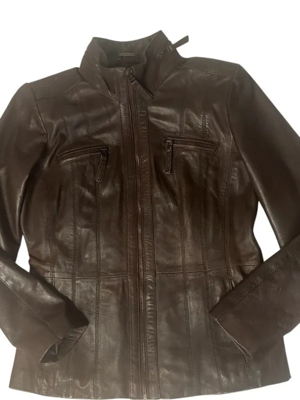 WILSONS LEATHER Brown Jacket Buttery Leather Moto Lined Womens Size Medium - Image 6